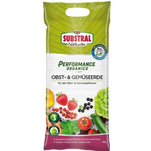 Substral Performance Organics Obst-& Gemüse Erde, Hochwertige Bio Erde für Obst- & Gemüsepflanzen, 10 Liter Sack