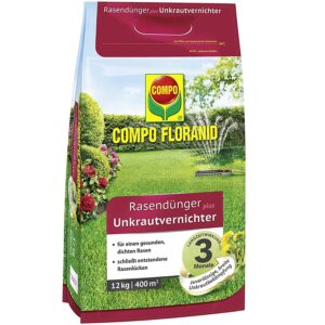 Compo FLORANID Rasendünger plus Unkrautvernichter, 3 Monate Langzeitwirkung, Feingranulat, 12 kg, 400 m²